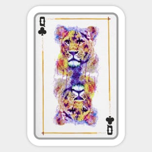 Lioness Head Queen of Clubs Playing Card Sticker